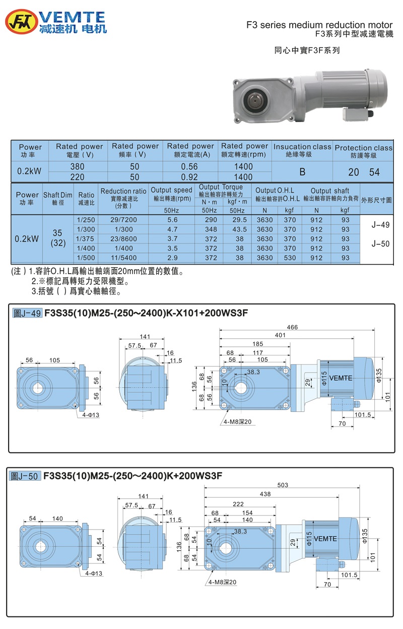 標(biāo)準(zhǔn)型大速比帶電機0.2KW-實心軸