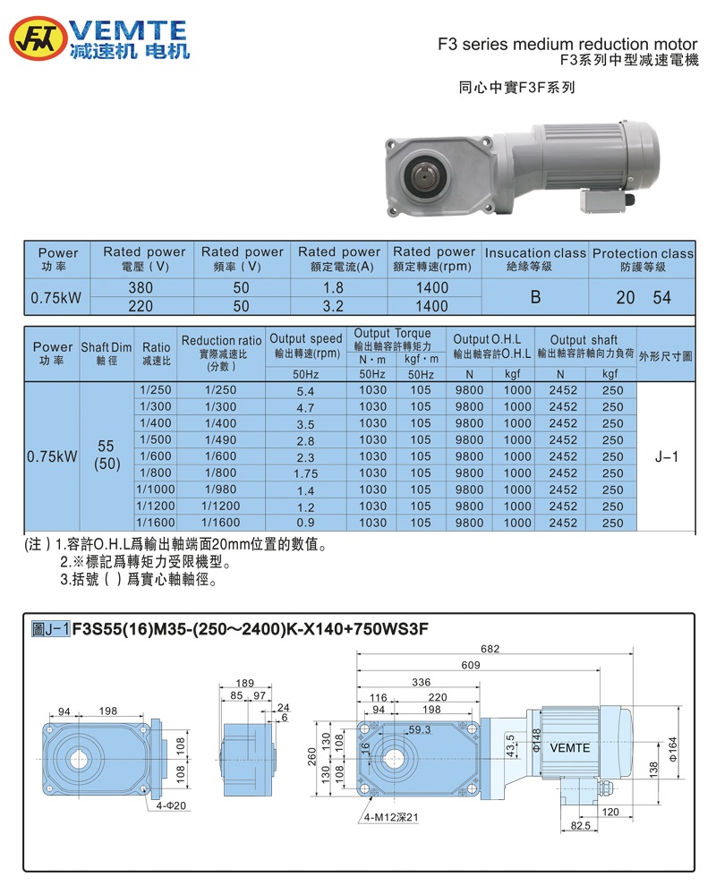 標(biāo)準(zhǔn)型大速比帶電機0.75KW-實心軸