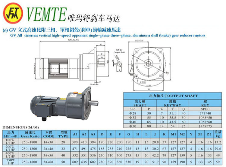 GV立式高速比付三項(xiàng)，單項(xiàng)鋁殼剎車齒輪減速馬達(dá)